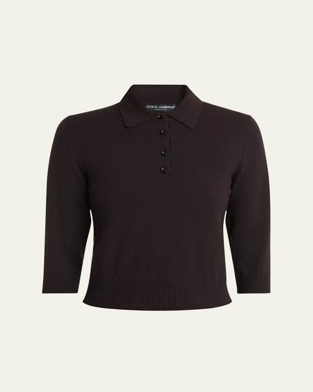 3/4-Sleeve Cashmere Polo Sweater